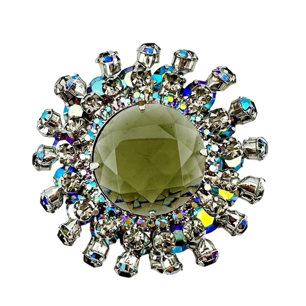 Juliana D&E Brooch Domed, Layered Aurora Borealis Rhinestone Pin Vintage - Picture 3 of 7